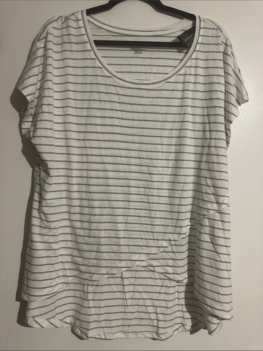 Lane Bryant White Tee with Gray Stripes